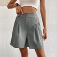 thumbnail image 4 of Rggeeun Women'S Shorts Solid Color Elastic Waist Knit Soft Breathable Loose Fit Knee-Length Pleated With Side Pockets & Button For Summer Vacation Beach Versatile Bottoms,Grey,S, 4 of 7