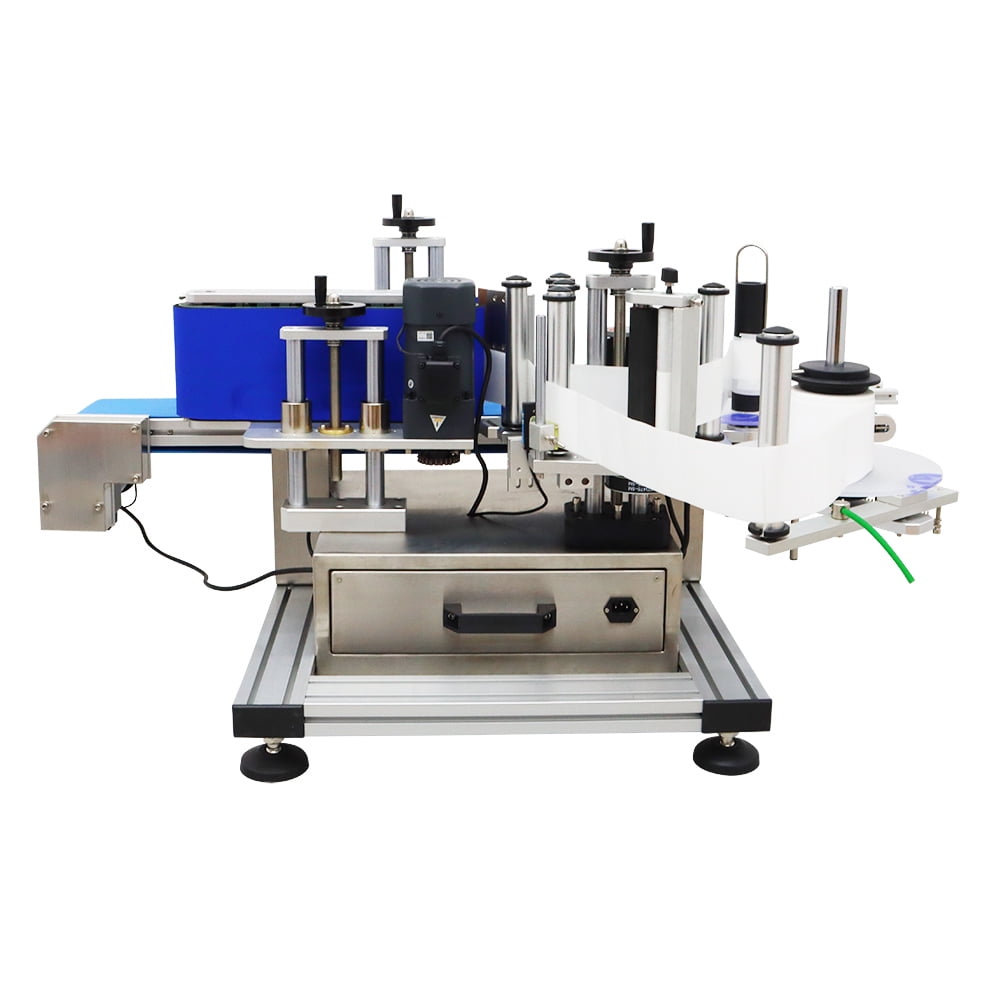 Conveyor Round Bottle High Speed Labeling Machine Automatic Round Bottle Label Applicator Desktop Labeler Maker with Emergency Stop Switch and Touch Screen 110V