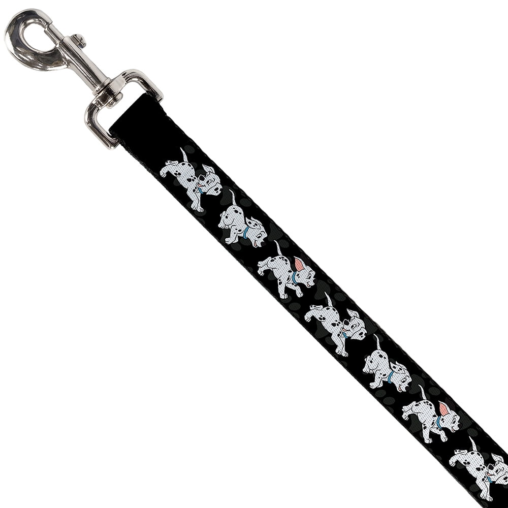 Disney Pet Leash, Dog Leash, Dalmatians Running Paws Black Gray White Black, 6 Feet Long 1.0 Inch Wide