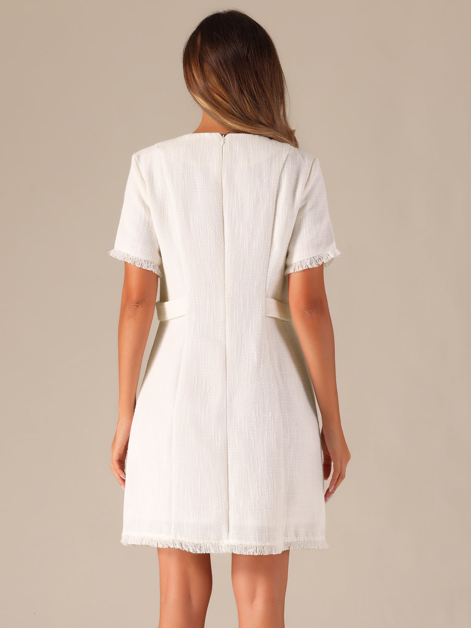 DARING DIVA Tweed Sweater Elegant Casual Knit Dress M White