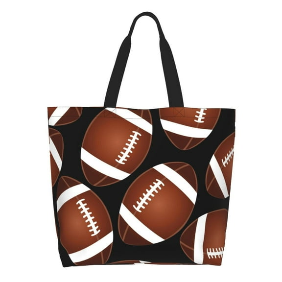 Honeii Brown Football On Black Print Tote Bag for Women, Foldable Tote Bag Large Shoulder Bag Top Handle Handbag for Travel, Work