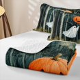 thumbnail image 4 of Homewish Art Halloween Witch Ghost Twin Quilt Set,Forest Jack O Lantern Print Twin Coverlet Set,Teal Black Orange,2pcs, 4 of 7