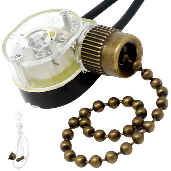 CeilingFanSwitch Zing Ear ZE-109 2 Wire Single Circuit Pull Chain Light Switch for Ceiling Fans Canopy Lights Wall Sconces Vanity Lights and Lamps 6A 125VAC - Antique Brass