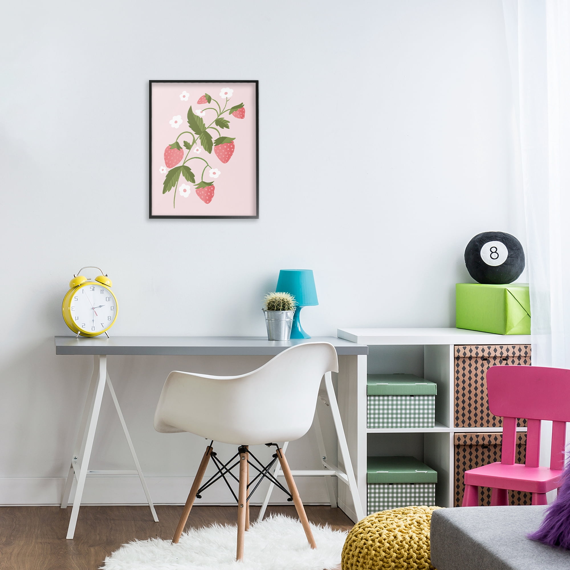 Stupell Industries Pastel Strawberries Branch Black Framed Giclee Art, design by Paige Sredenschek