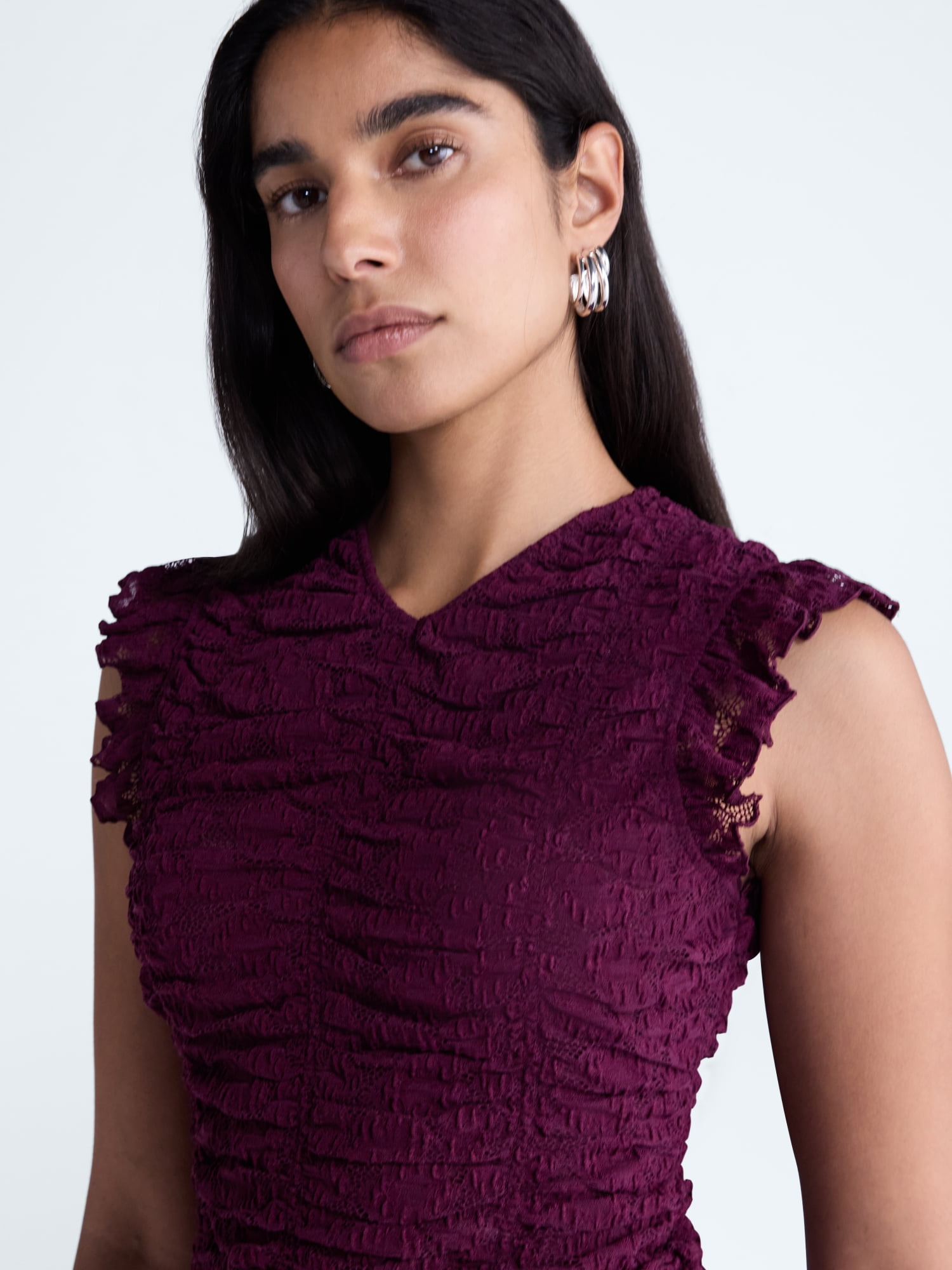 Scoop Women’s Shirred Lace Top, Sizes XS-XXL
