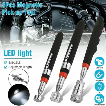 

3PCS Telescoping Magnetic Pickup Tool with LED Lights Pick Up Rod Gadget Tool for Men(15LB 5LB 8LB)