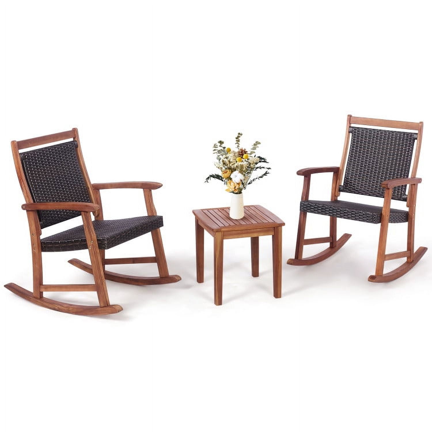 Aimee Lii 3 Pieces Acacia Wood Patio Rocking Chair Set with Side Table, Outdoor Patio Furniture Set Aimee Lii 3 Pieces Acacia Wood Patio Rocking Chair Set with Side Table, Outdoor Patio Furniture Set