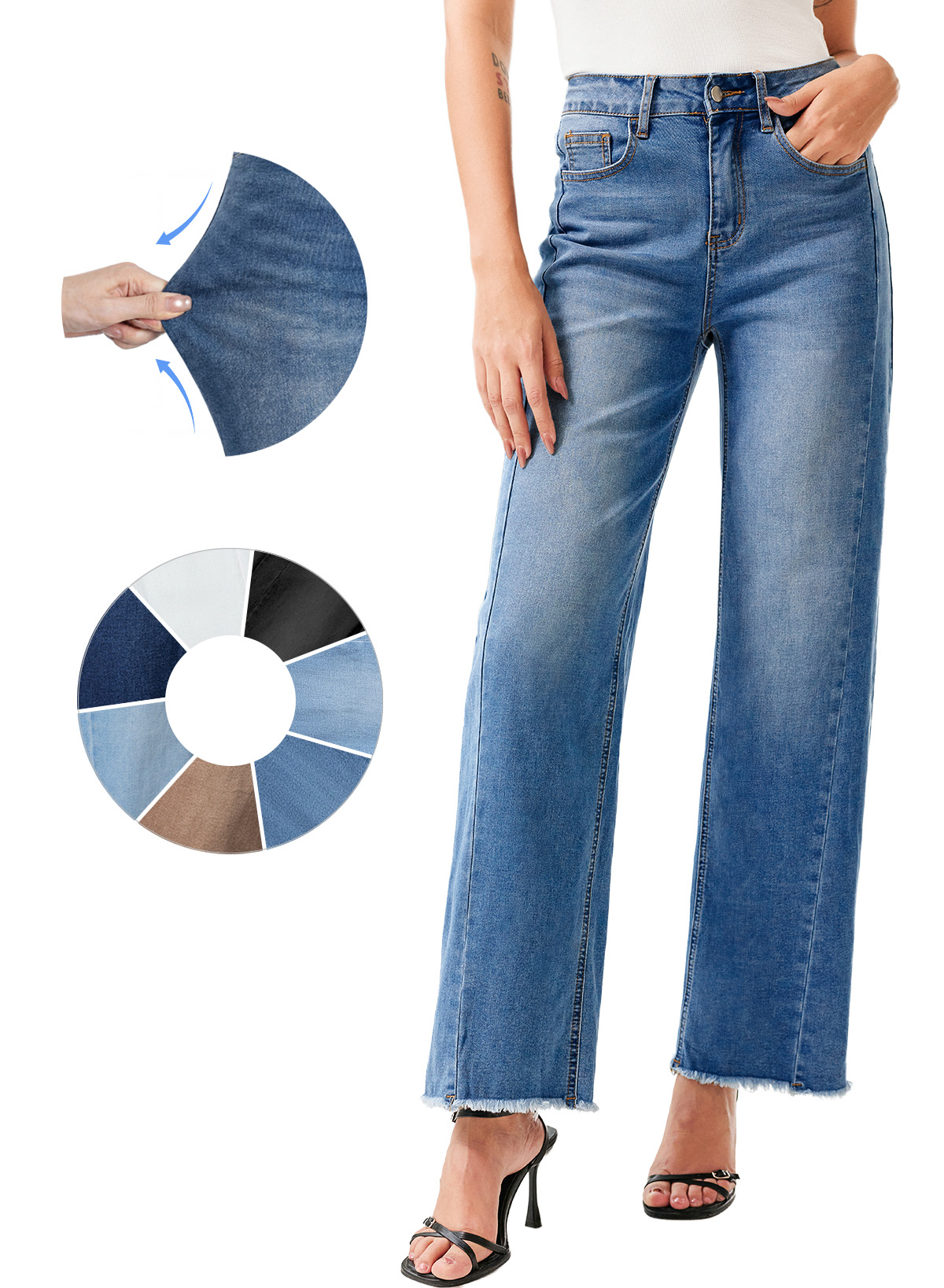 DOKOTOO Women's Wide Leg Jeans High Waisted Raw Hem photo 8