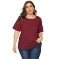 thumbnail image 3 of Plus Size Women's Solid Color Burnt Flower Hollow Wavy Edge Simple Casual Round Neck Short-sleeve T-shirt Top, 3 of 7