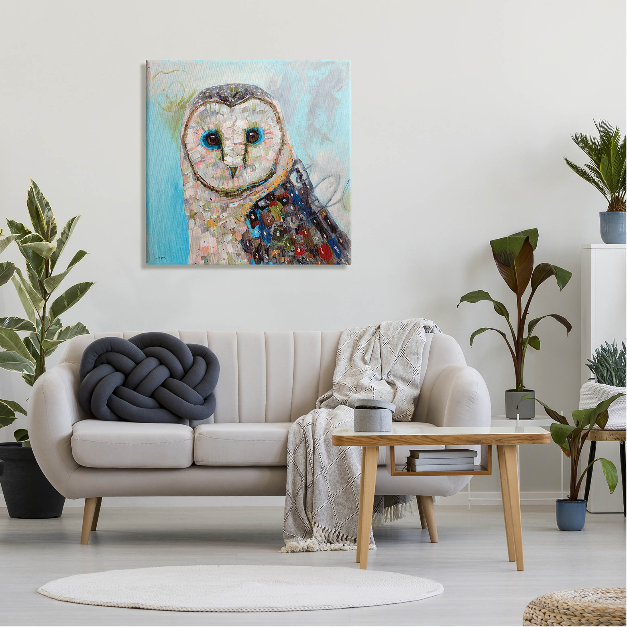 Barn Owl Urban Style Modern Animals & Insects Painting Gallery Wrapped Canvas Print Wall Art