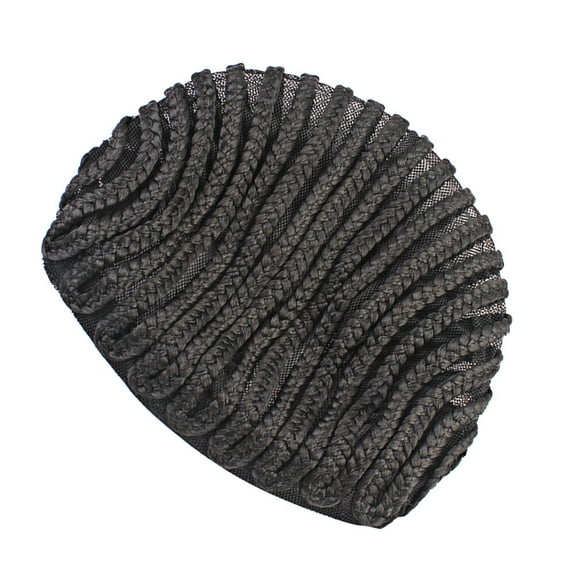 TEHAUX 2pcs Easier Sew Black Cornrow Braids Crochet Wig Caps Elastic Sew Dome Net Wig Caps for Making Braiding Wigs(Black)