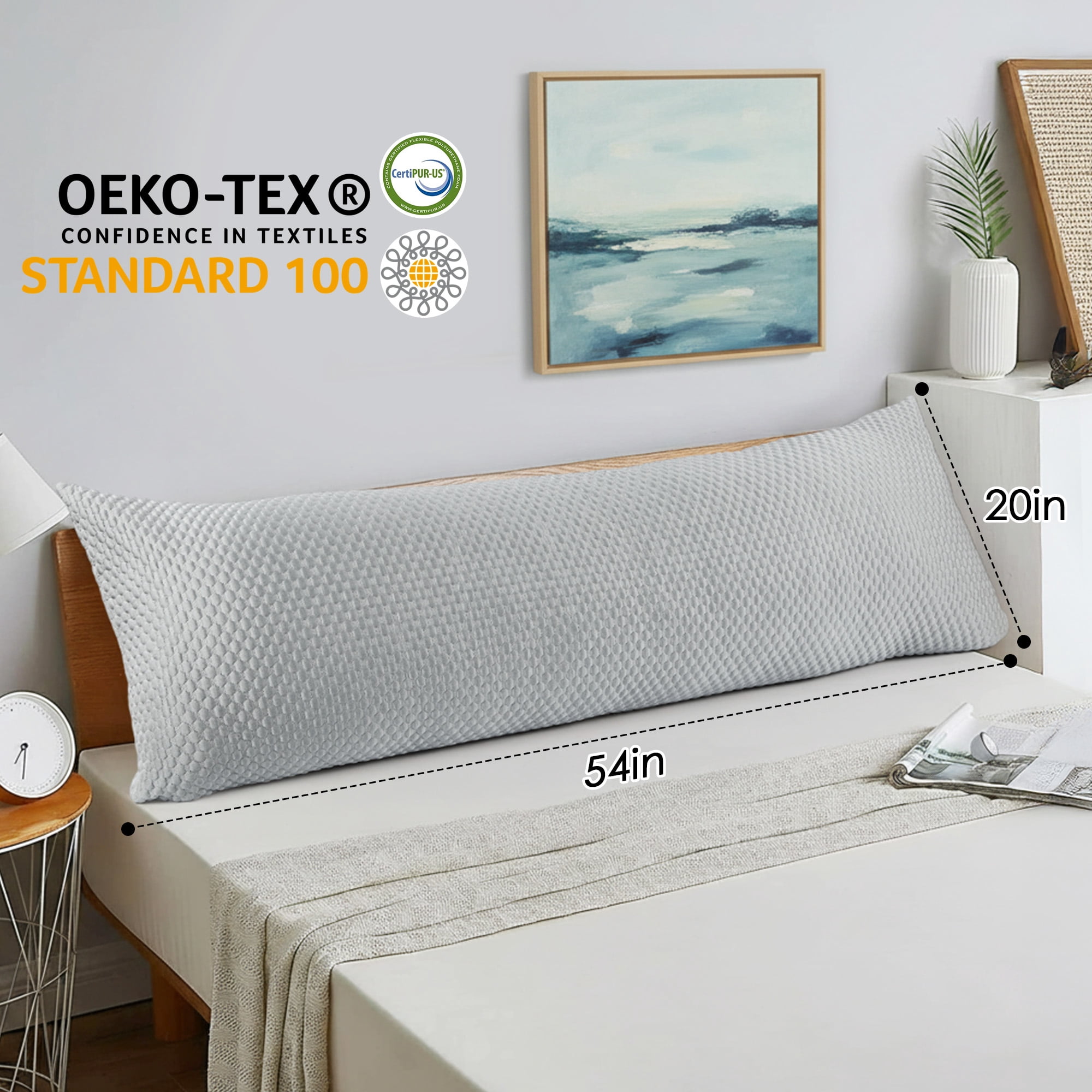 MOONORAH Body Pillow, Soft Cooling Long Body Pillows for Adults Side Sleeper, 2 in 1 Large Full Bed Pillows for Sleeping - 20x54 inch, Gray