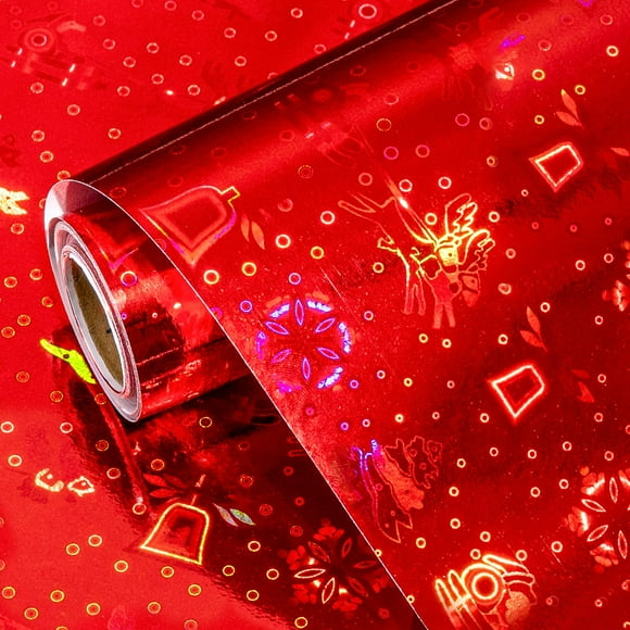 Papel de regalo Retrify, 43 x 10 m, diseño navideño rojo