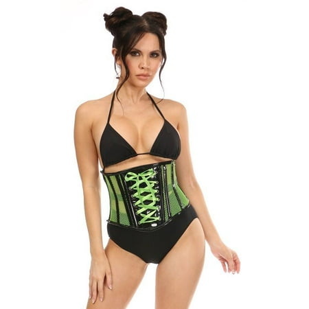 

Top Drawer Neon Green Patent & Fishnet Underbust Corset