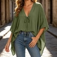 thumbnail image 6 of Sheghy Going Out Top 100%Cotton Women's Summer Solid 3/4 Batwing Sleeve Deep V Neck Loose Casual T-Shirt Top, 6 of 9