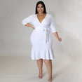 thumbnail image 3 of AURA Women V Neck Lace Ruffle Dress Casual Midi Summer Elegant Loose Fit Dress, 3 of 6
