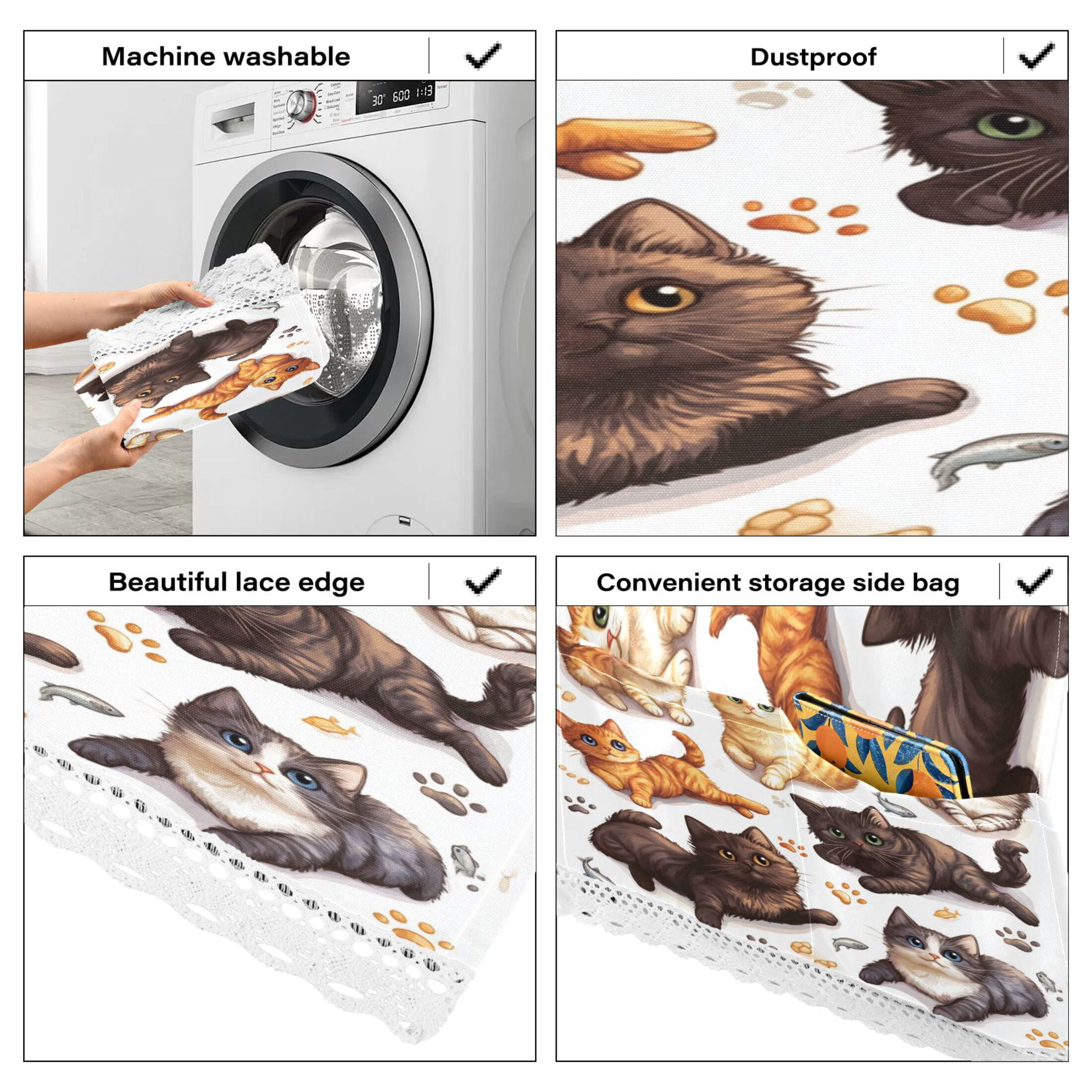 Dustproof Washing Machine Cloth Washer and Dryer Top Covers, Fridge Dust Cover, With Storage Bags Colorful Cartoon Cats