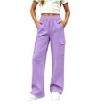 thumbnail image 2 of IFNWSV Girls Cargo Pants Multi Pocket Elastic Waist Wide Leg Sweatpants Fleece Lined Winter Casual Purple 5-6 Years, 2 of 7