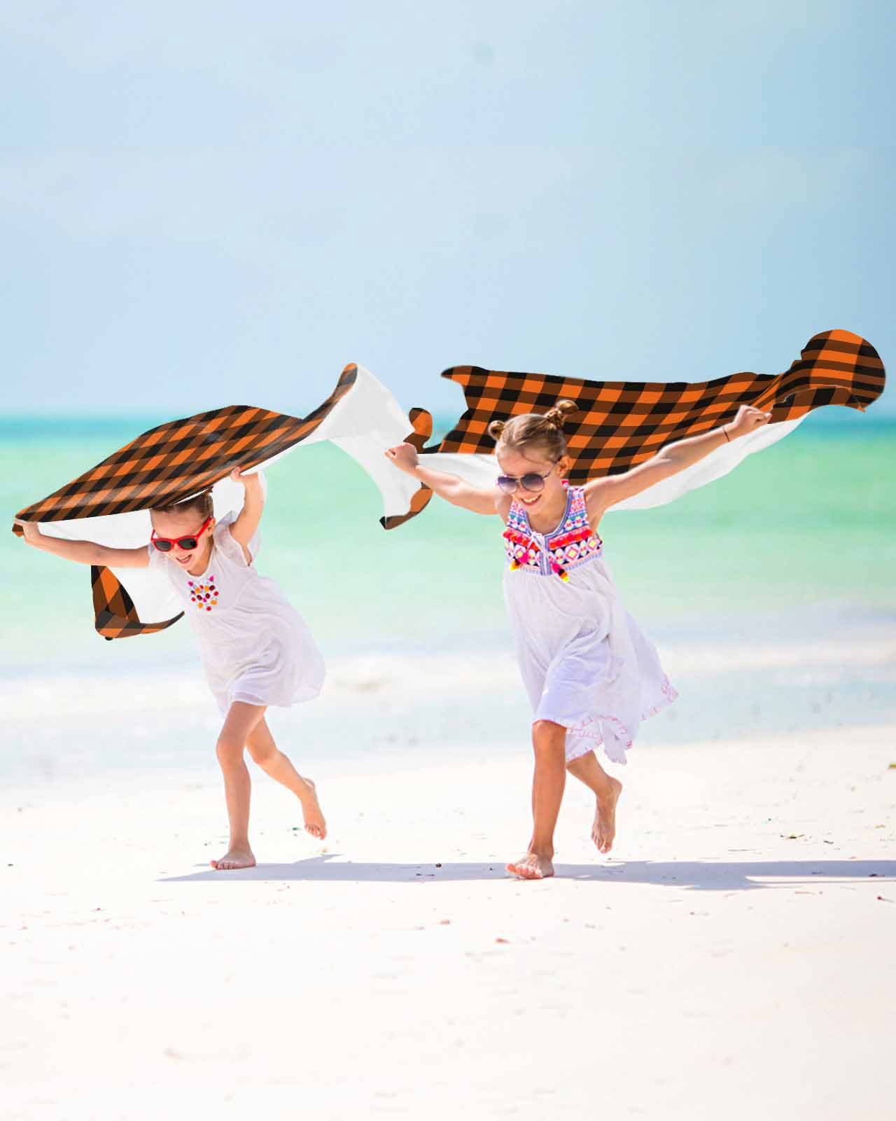 Black Orange Plaid Beach Towels Oversized Super Absorbent, Farmhouse Buffalo Check Gingham Lightweight Bath Towel Quick Dry Sets For Bathroom/Pool/Rv Camping/Beach Play/Gym Room/Picnic 31"x62"