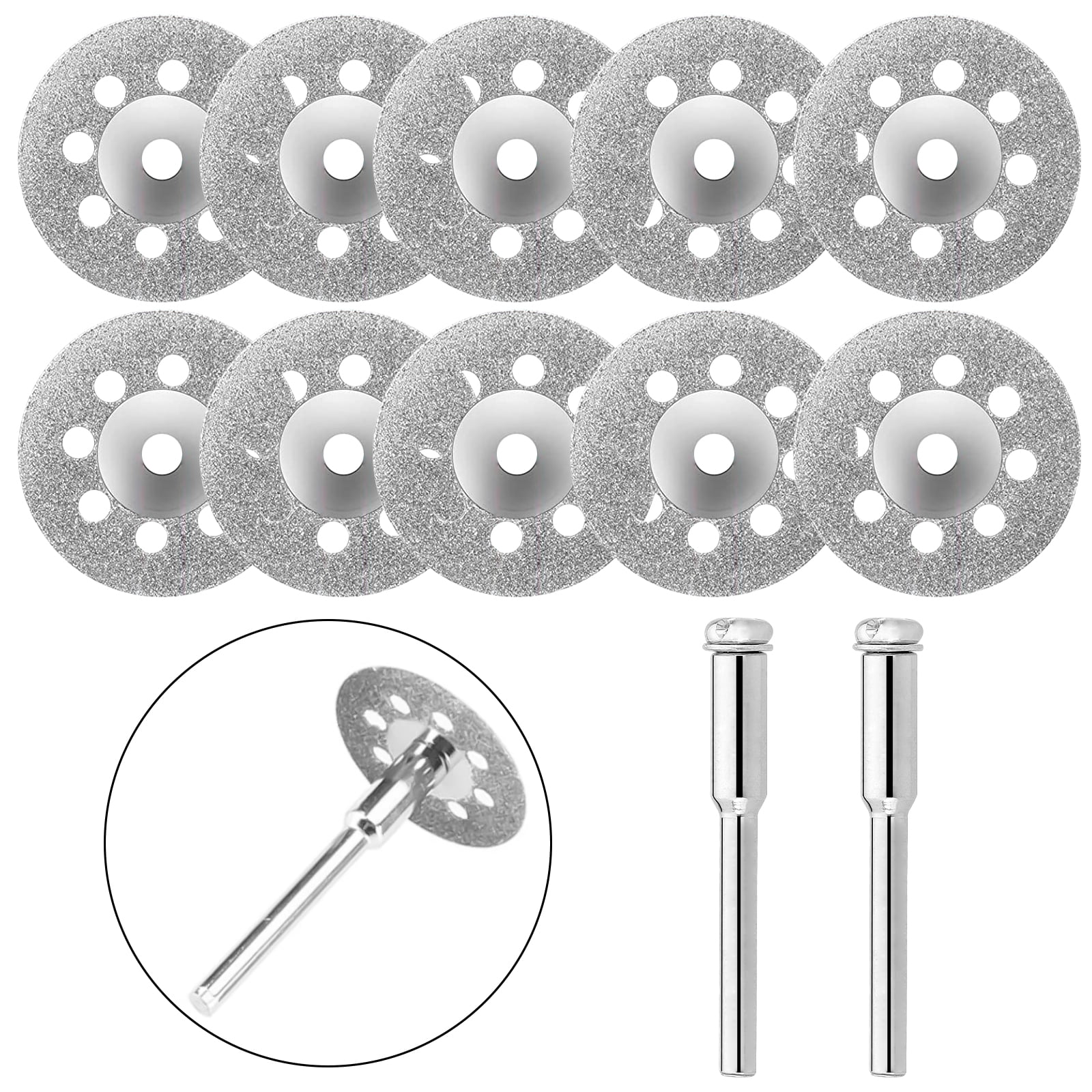 uxcell 10 Pcs 16mm Diamond Cutting Wheels Cut Off Discs with 2 Pcs Mandrels for Rotary Tool 
