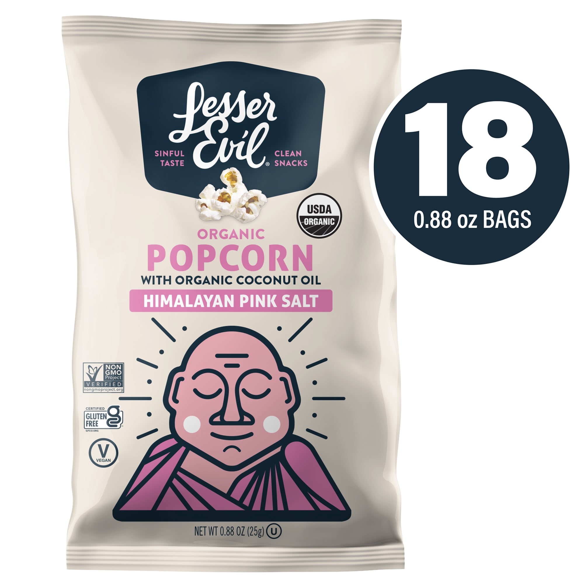 Lesser Evil Popcorn, Himalayan Pink, 0.88 Oz, Pack Of 18