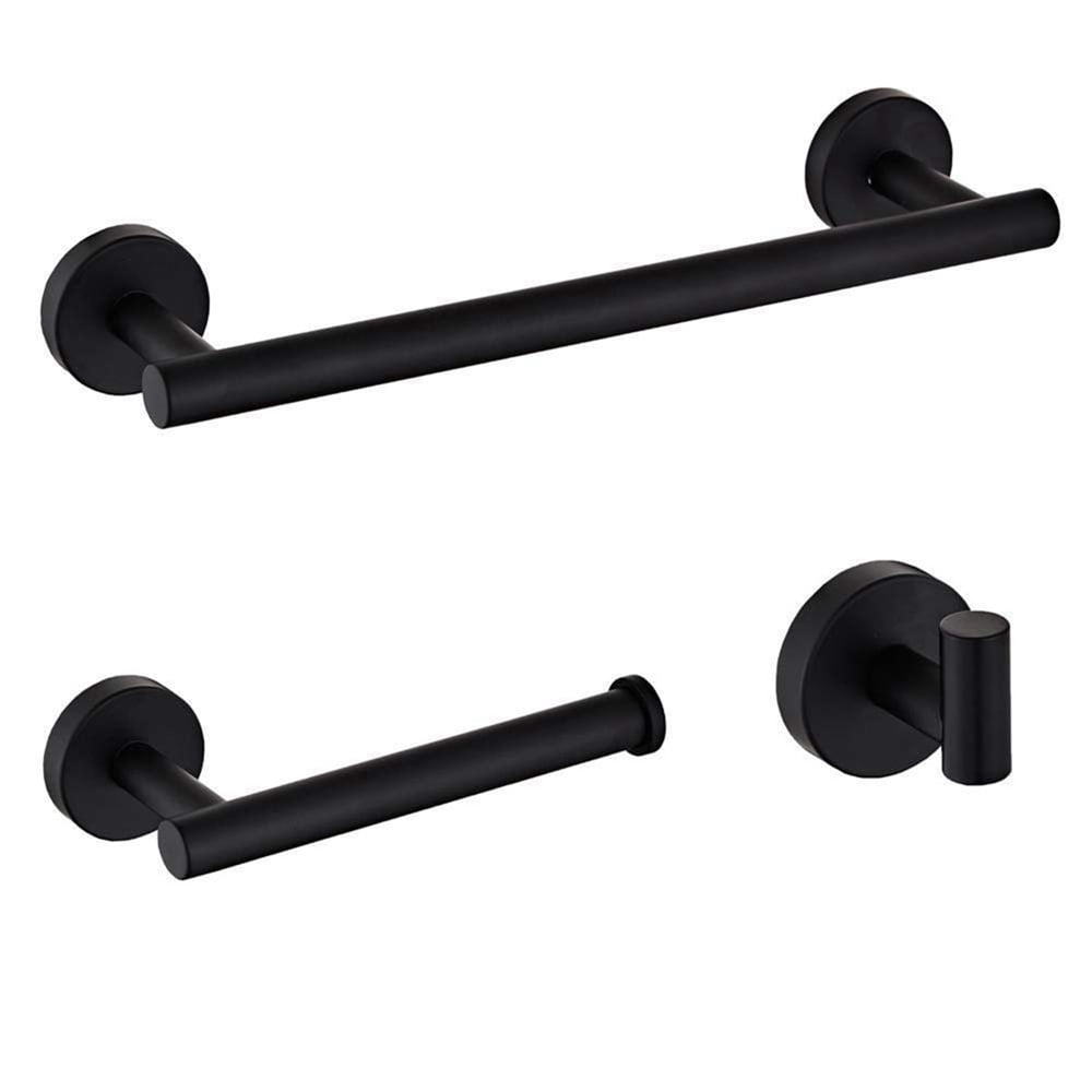 3Pcs Matte Black Stainless Steel Bathroom Hardware Set Included Towel Ring, Napkin Holder, Towel