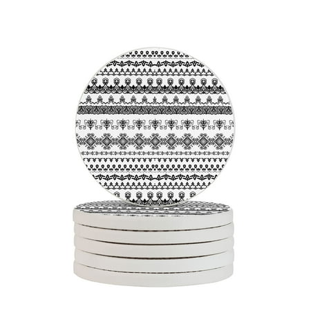 

Circular Drink Coasters Set European Floral Border Pattern Beautiful Home Decor Diatomite Heat-Resistant Diatomite Protect Table Countertop