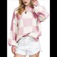 thumbnail image 3 of Suéter Holgado de Punto Acanalado con Cuello Redondo y Larga para Mujer, Moda de Otoño Rosa M, 3 of 9
