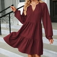 thumbnail image 6 of FAIWAD Women Long Sleeve Ruffle Tiered Dresses V Neck Loose A-Line Dresses Basic Party Cocktail Mini Dress, 6 of 8