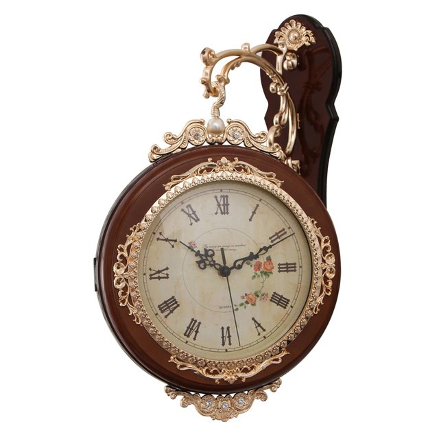 Reloj de pared decorativo de doble cara, estilo vintage de granja, para colgar en la oficina o Marrón