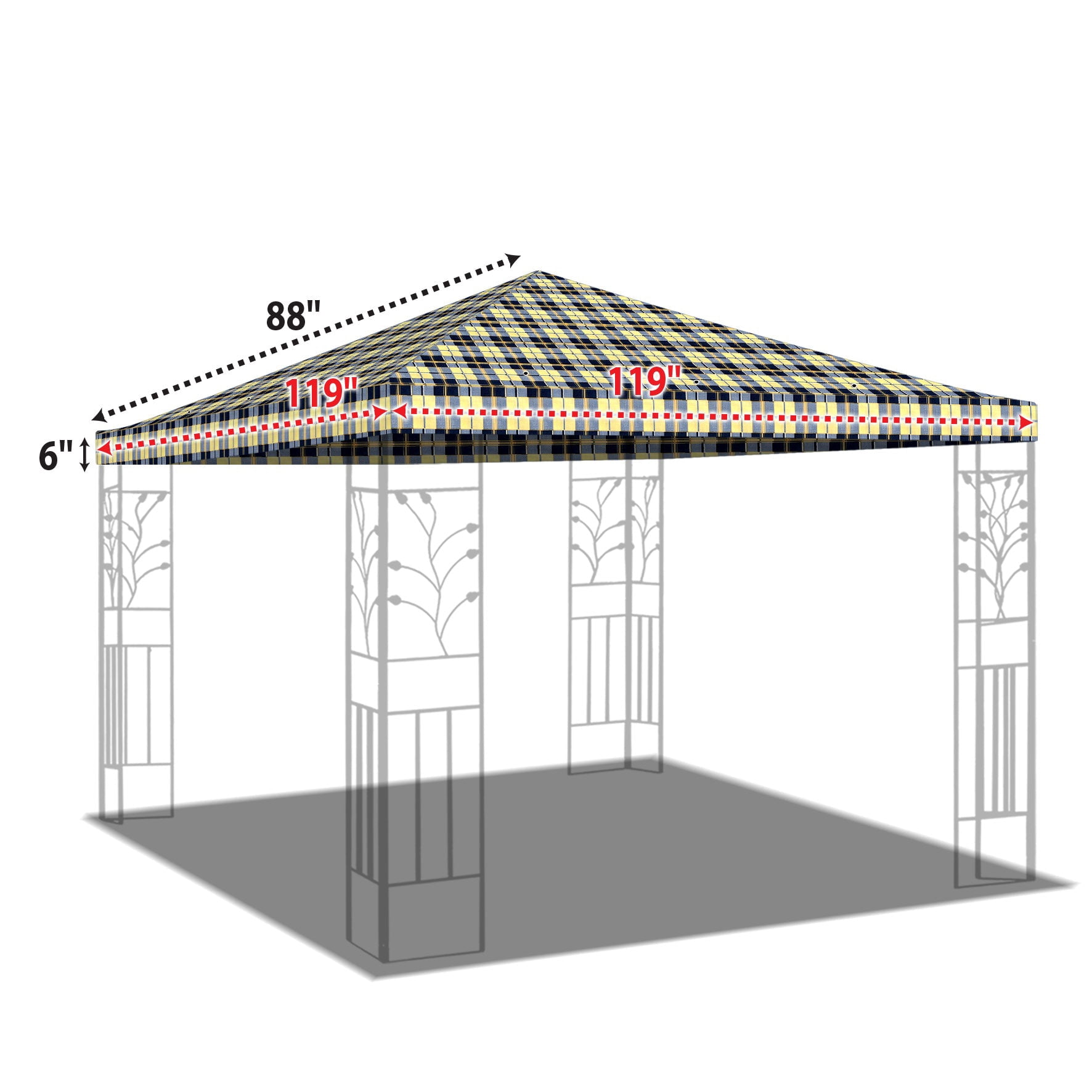 SUNRISEUMBRELLA 119“”x119” Gazebo Replacement Canopy Top Single Tier Canopy Top Cover(#54)