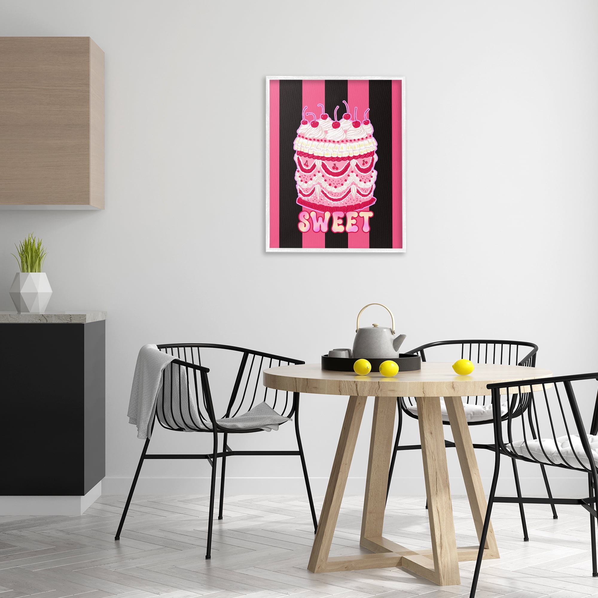 Stupell Industries Sweet Cake with Stripes Food & Beverage Painting White Framed Art Print Wall Art, 24 x 30