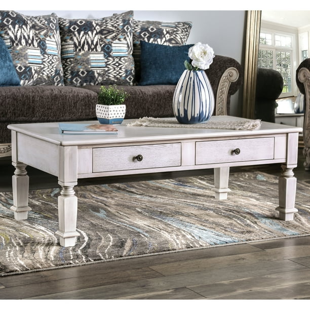Furniture Of America Jonie Rustic 4 Drawer Coffee Table Antique White Walmart Com Walmart Com