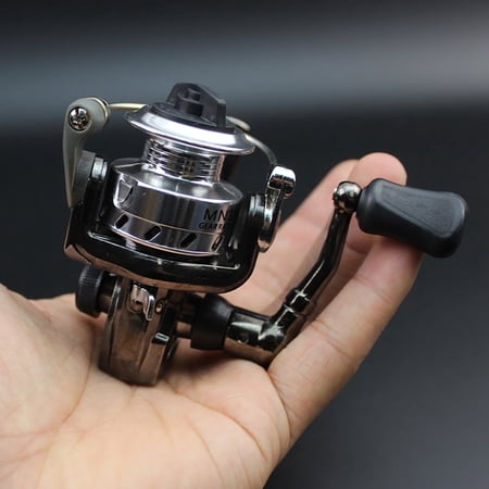 MixMart Mini Ultra Smooth Lightweight Powerful Collapsible Handle Fishing Spinning Reel - Black