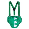 thumbnail image 3 of FYMNSI Baby Boy Dinosaur 1st First Birthday Party Cake Smash Outfit Cotton Short Sleeve Romper Y-Back Suspenders Shorts Pants 3pcs Set Photo Props Summer Clothes 12-18 Months, 3 of 7
