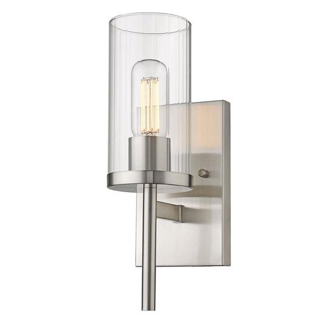 Golden Lighting Winslett PW Transitional Pewter Sconce 1 Light Incandescent Ribbed Clear Glass