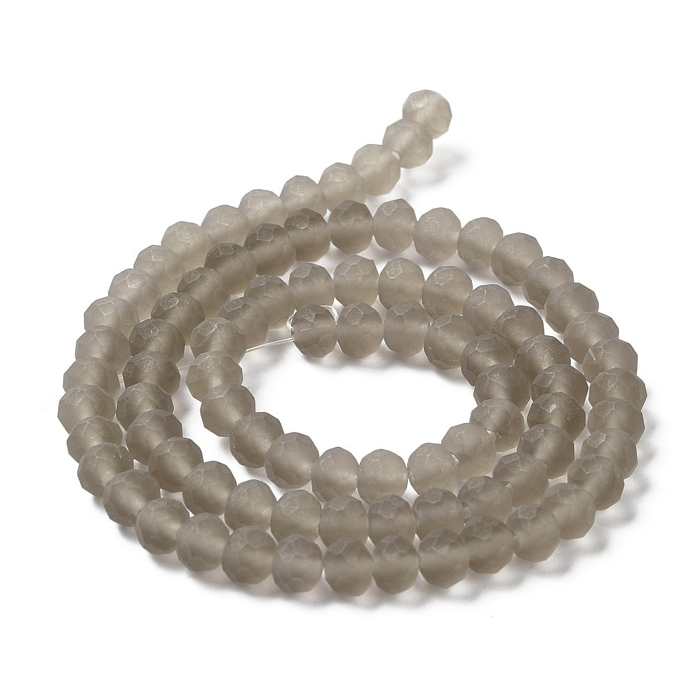Transparent Glass Beads Strands Faceted Frosted Rondelle Light Grey 10mm Hole: 1mm about 63~65pcs/strand 49~50cm