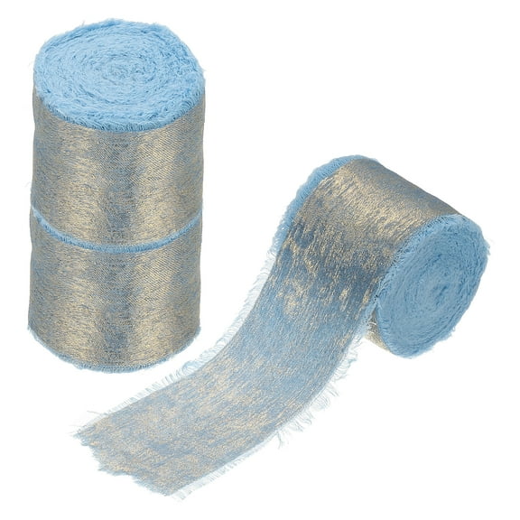 Uxcell Shimmery Chiffon Ribbon, 3 Roll 1.5 inch 15 Yard Metallic Frayed Fringe Ribbon Silk Satin, Blue