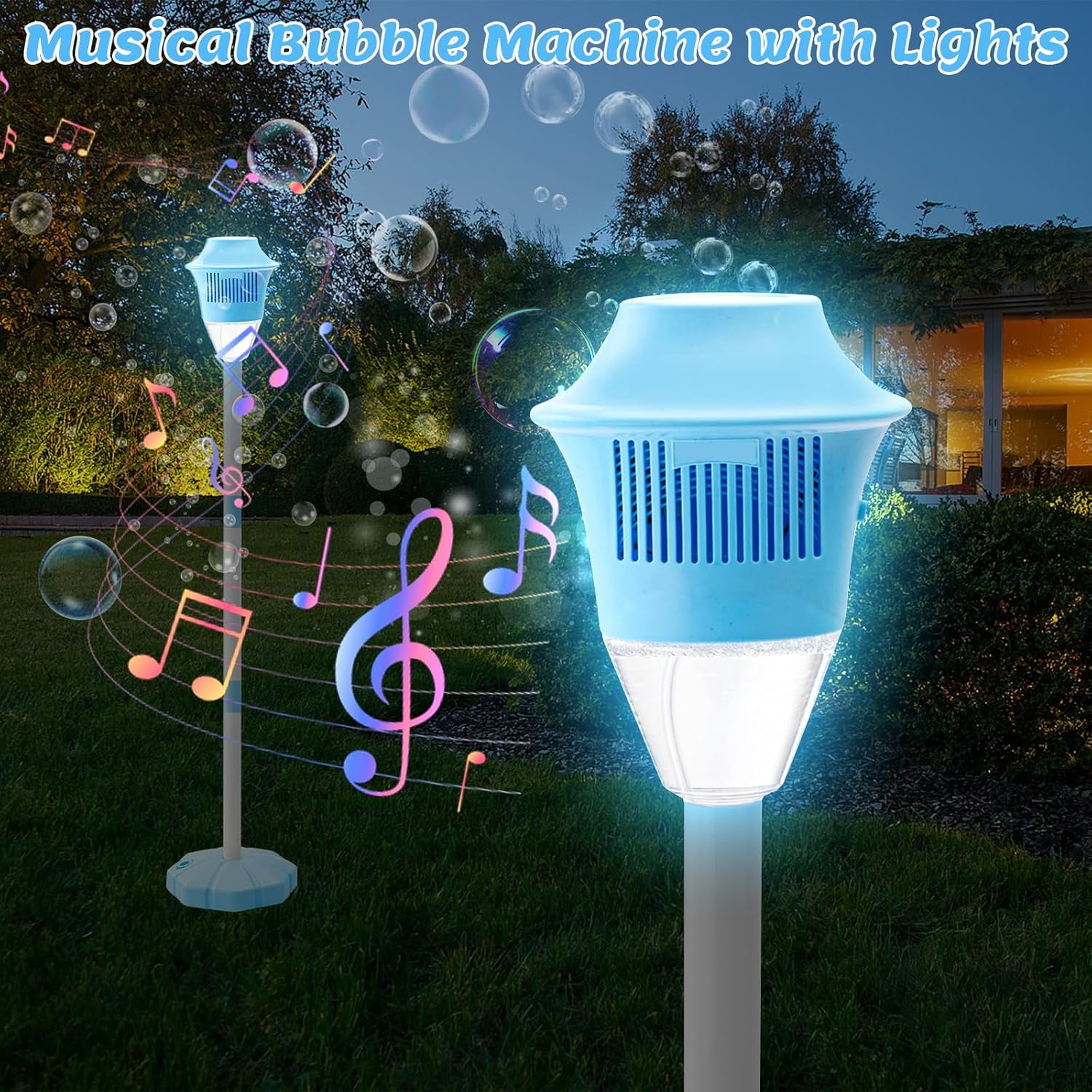 2026 New Bubble Machine for Kids, 47" Rechargeable Automatic Bubble Maker with Light Music, 3-Level Adjustable Heights, Detachable Bubble Wand for Party Wedding, Includes Bubble Solution(Blue*)