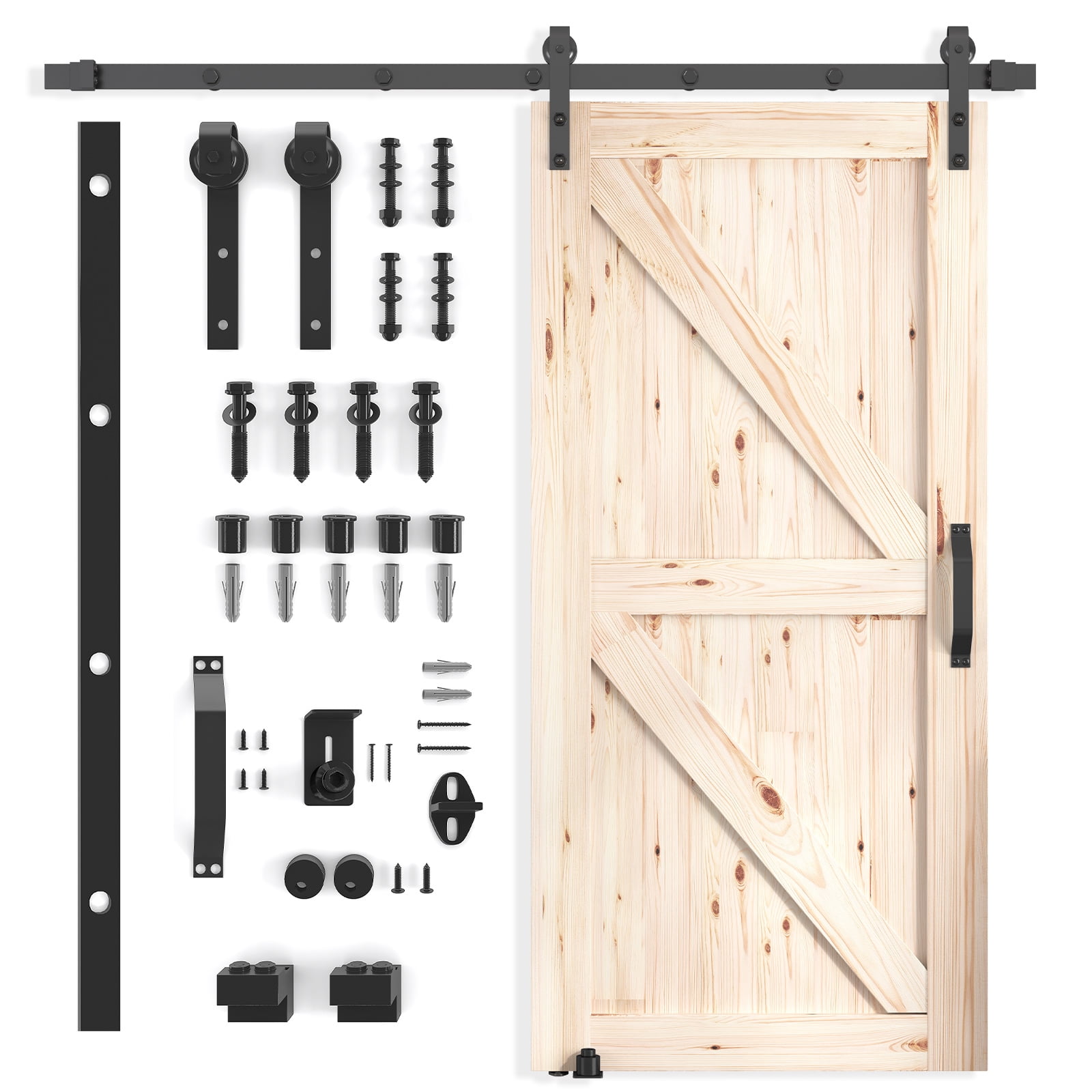 ZAFLY 42"x 84" Sliding Barn Door, Single Track Sliding Barn Door with Hardware Kit and Handle, Classic Wooden Barn Doors - Natural