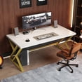 thumbnail image 3 of LVB White and Gold Desk, Modern Wood Home Office Computer Desk, Metal Study Executive Writing Table for Gaming Writing Work, Farmhouse Simple Compact Student PC Desk for Bedroom, 55 Inch, 3 of 18