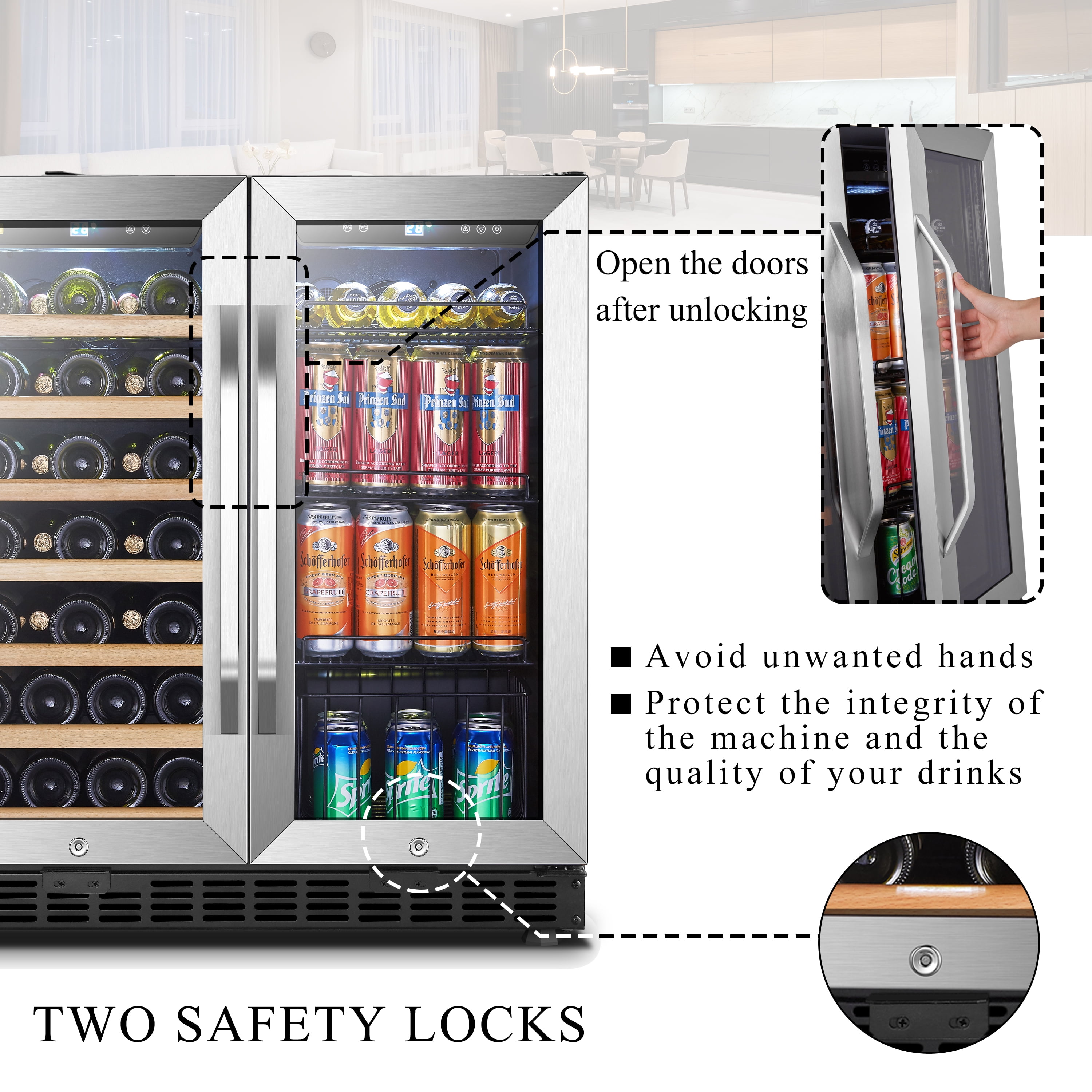 LANBO Wine and Beverage Cooler 33 Bottle and 70 Can Compressor Under Counter Wine Cellar and Beverage Fridge 