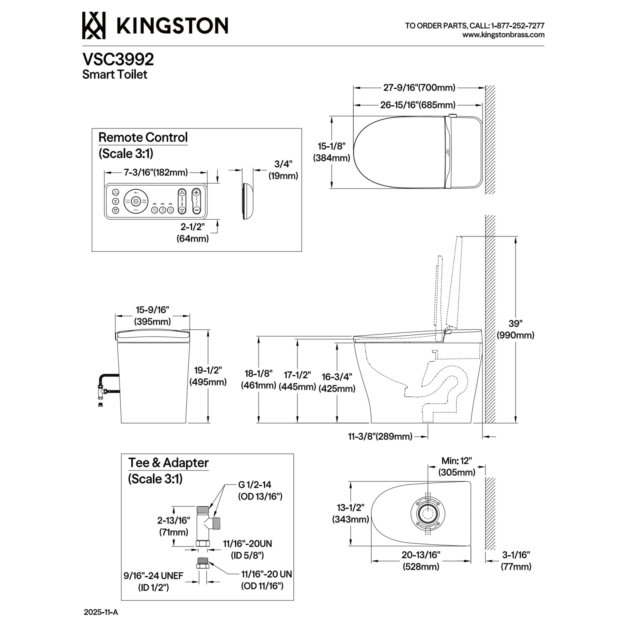 Kingston Brass VSC3992 Upton Smart Toilet, White