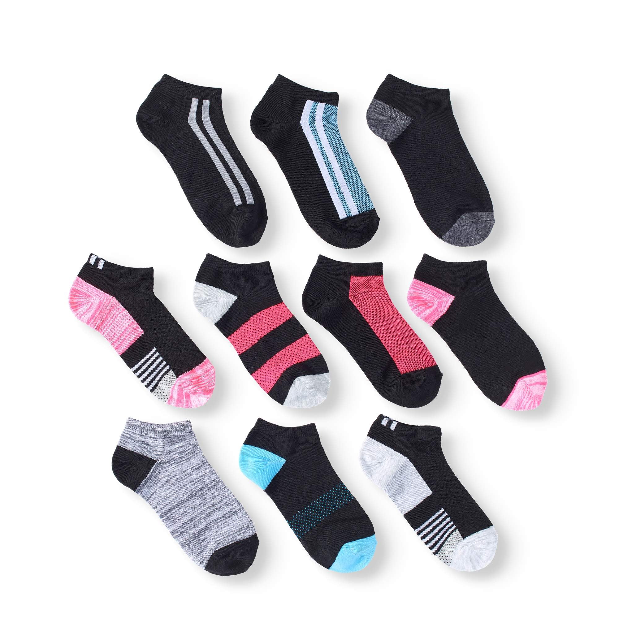 P10 Women's No Show Socks Assorted Colors, 10 Pack