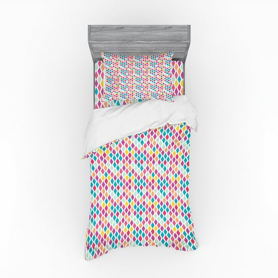 Ambesonne Geometric Bedding Set 3 Pcs, Rhombus Shapes Abstract, Twin XL, Multicolor