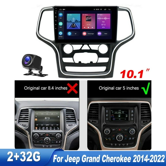 Zcargel 10'' Carplay Stereo Radio for Jeep Grand Cherokee 2014-2022 Bluetooth Radio Audio GPS Navigation Android 13 Head Unit Wireless Android Auto Camera MIC