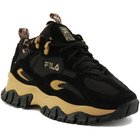 Fila Ray Tracer 2 Unisex Lace Up Chunky Sole Casual Trainers In Black Size 5