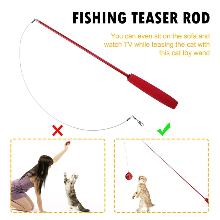 Cat Teaser Wands Interactive Retractable Fishing Pole Wand Cat