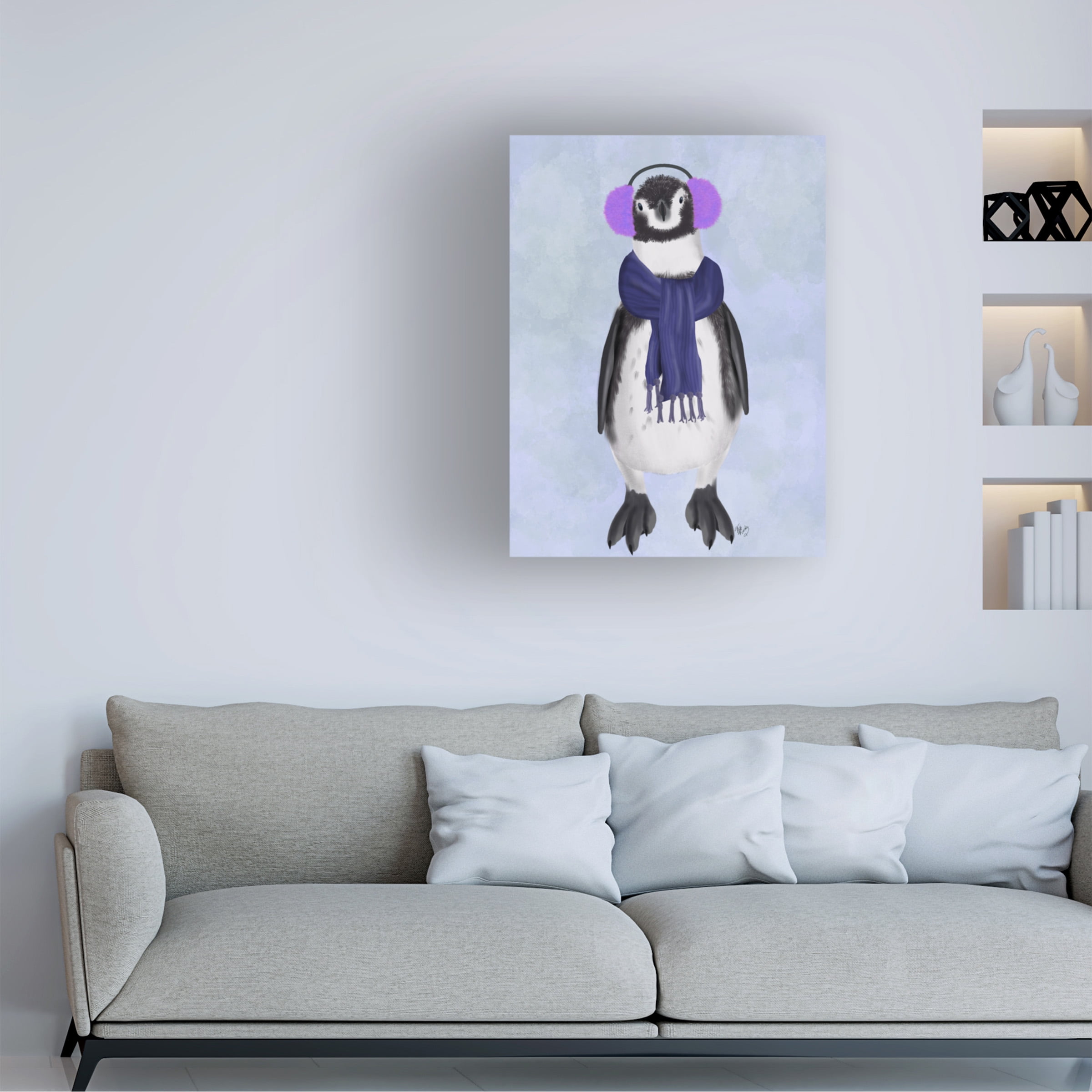 Fab Funky 'Penguin Ear Muffs' Canvas Art