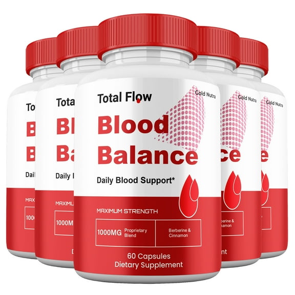 Total Flow Capsules, Blood Supplement Maximum Strength TotalFlow Pills, All Natural Glycogen, 30 Day Supply per Bottle (5 Pack)